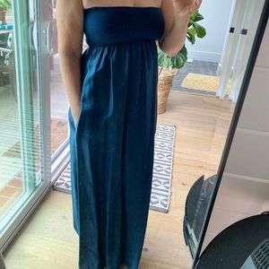 Blue strapless maxi